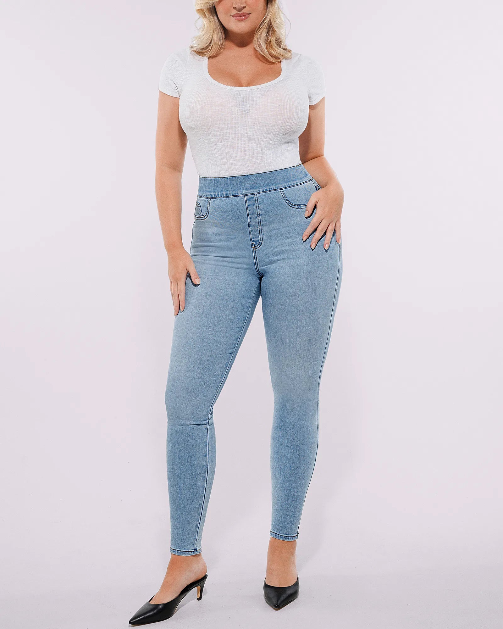 Bare Essentials™ High-Waisted Padded Hip Skinny Jeans
