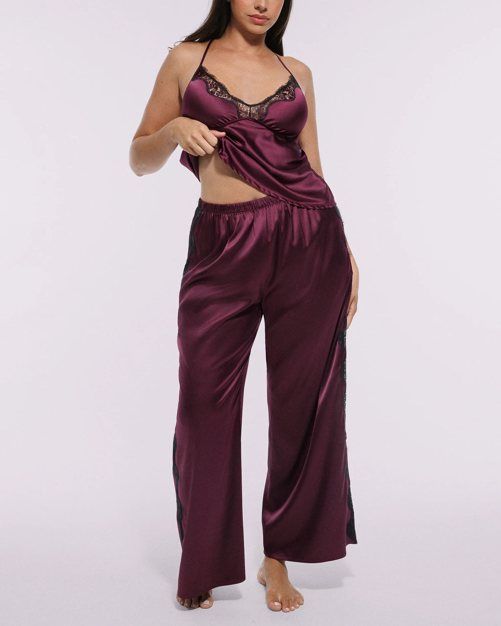 Bare Essentials™ Satin Lace Pajama Pants Set