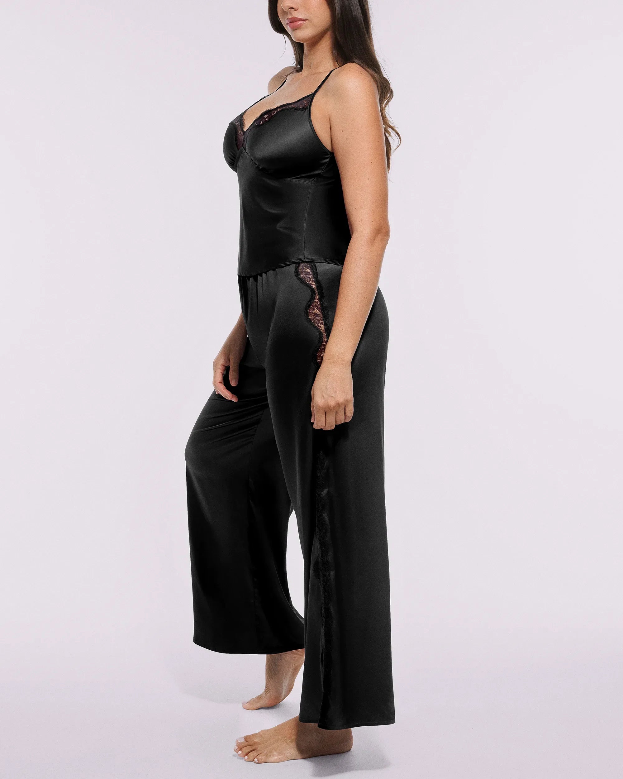 Bare Essentials™ Satin Lace Pajama Pants Set