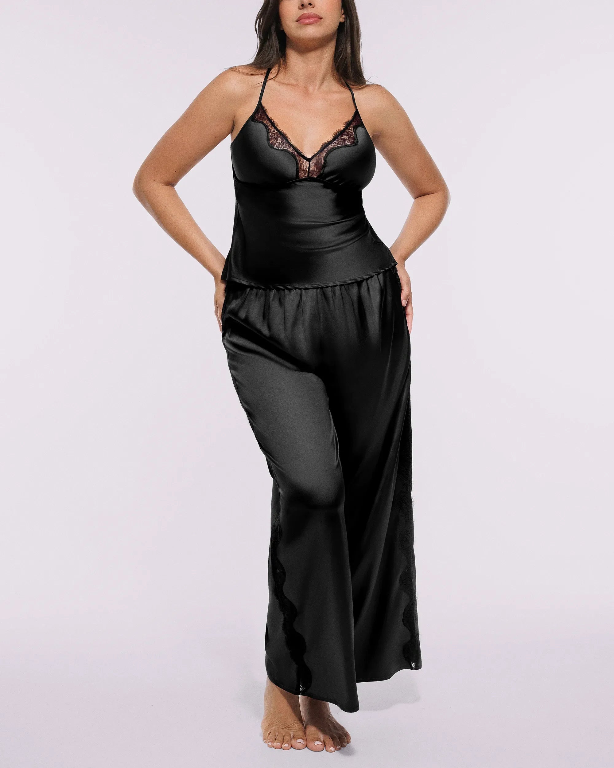 Bare Essentials™ Satin Lace Pajama Pants Set