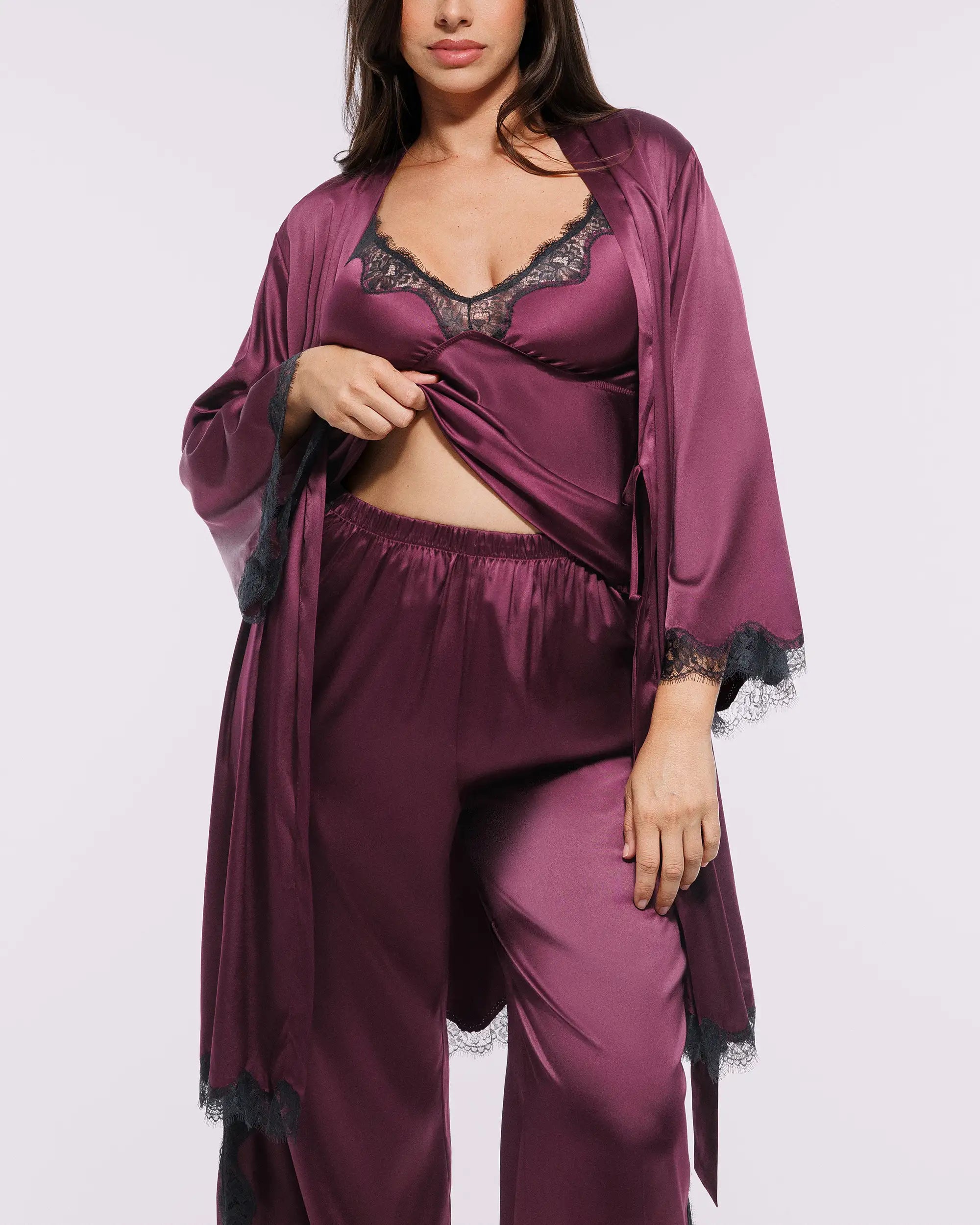 Bare Essentials™ Satin Lace Pajama Robe