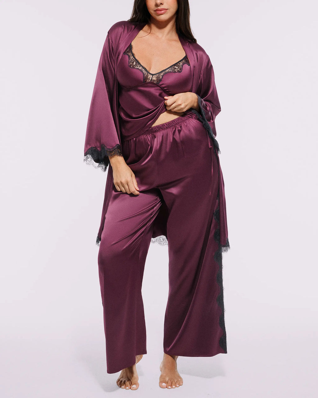 Bare Essentials™ Satin Lace Pajama Robe