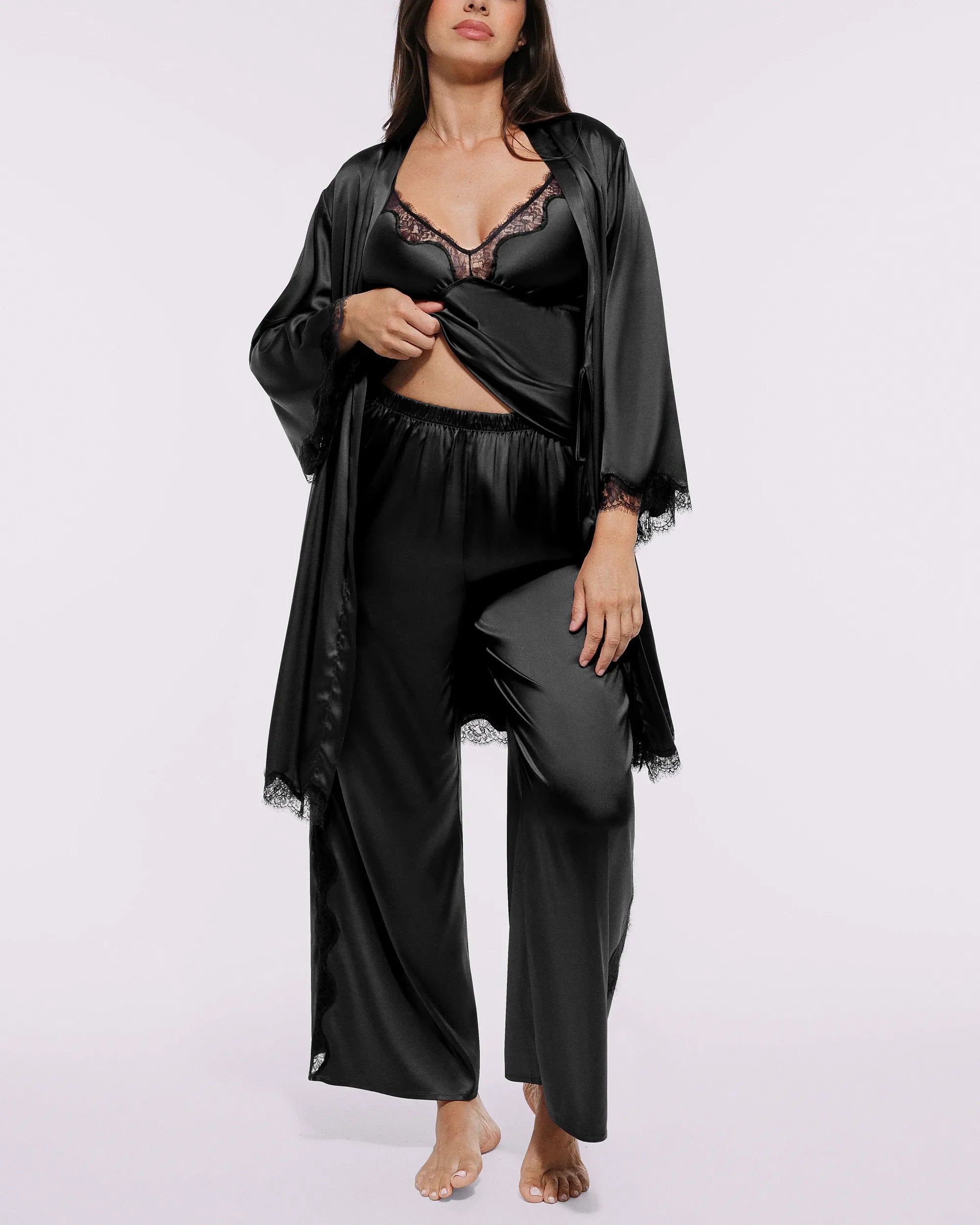 Bare Essentials™ Satin Lace Pajama Robe