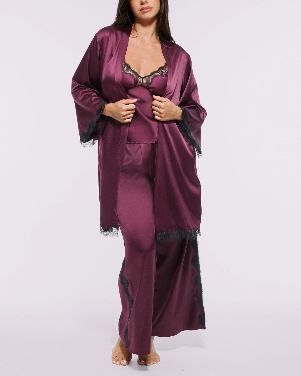 Bare Essentials™ Satin Lace Pajama Robe