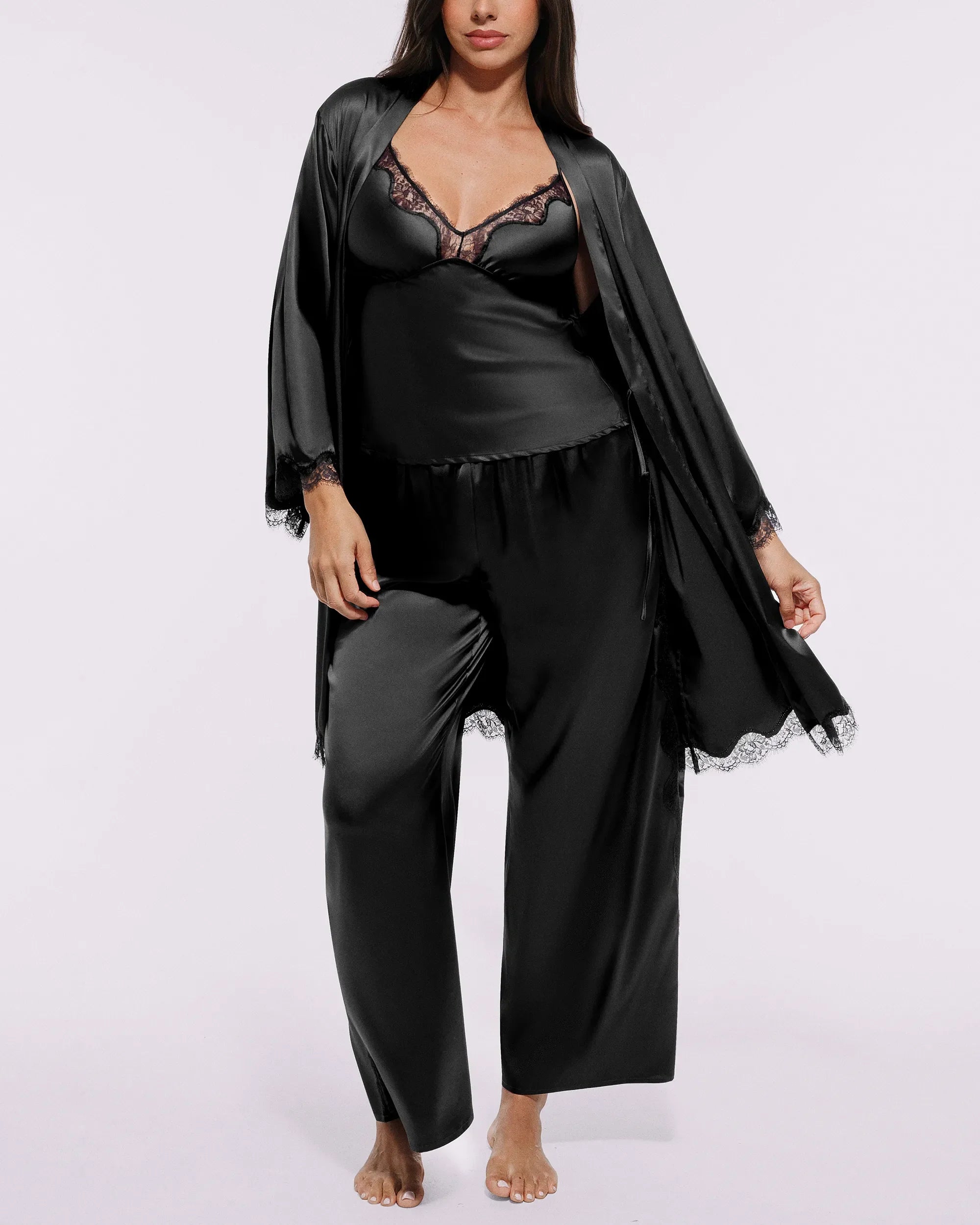 Bare Essentials™ Satin Lace Pajama Robe
