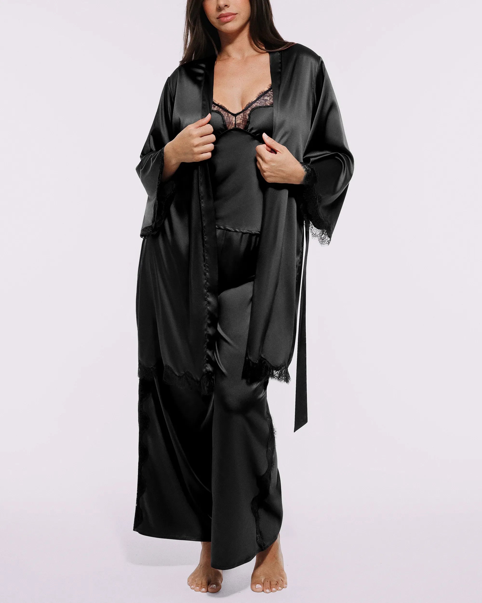 Bare Essentials™ Satin Lace Pajama Robe