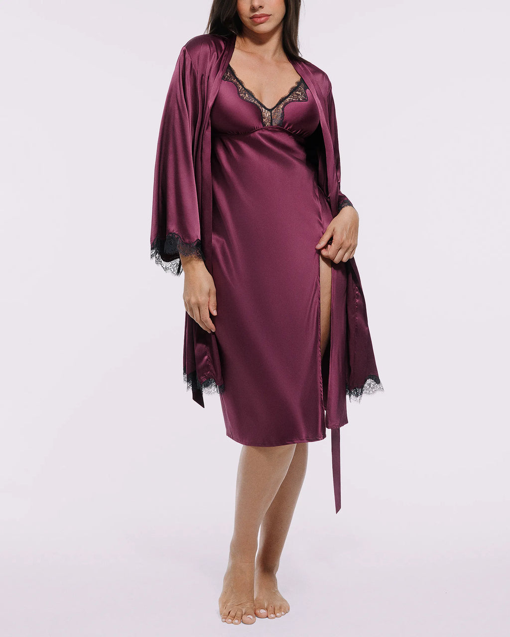 Bare Essentials™ Satin Lace Pajama Robe
