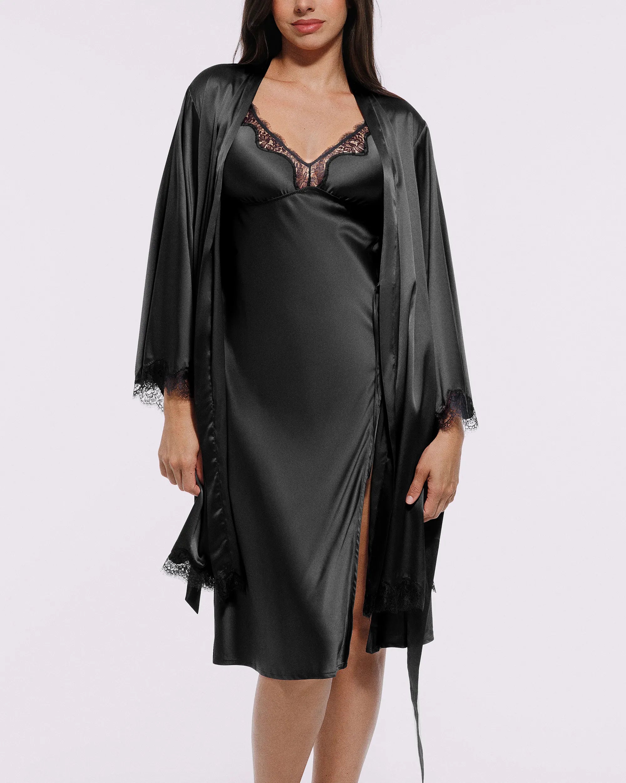 Bare Essentials™ Satin Lace Pajama Robe