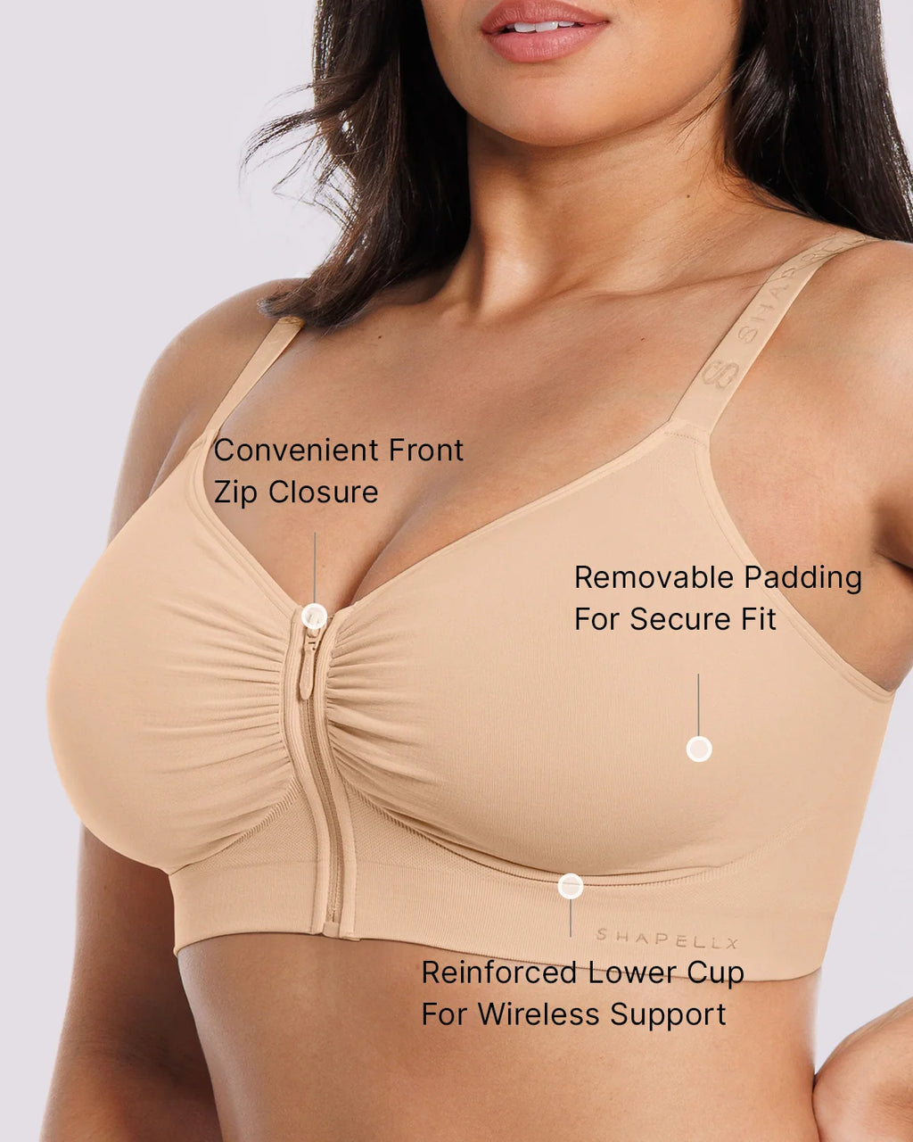 Bare Essentials™ Skin Flow Front-Zipper Wireless Bra