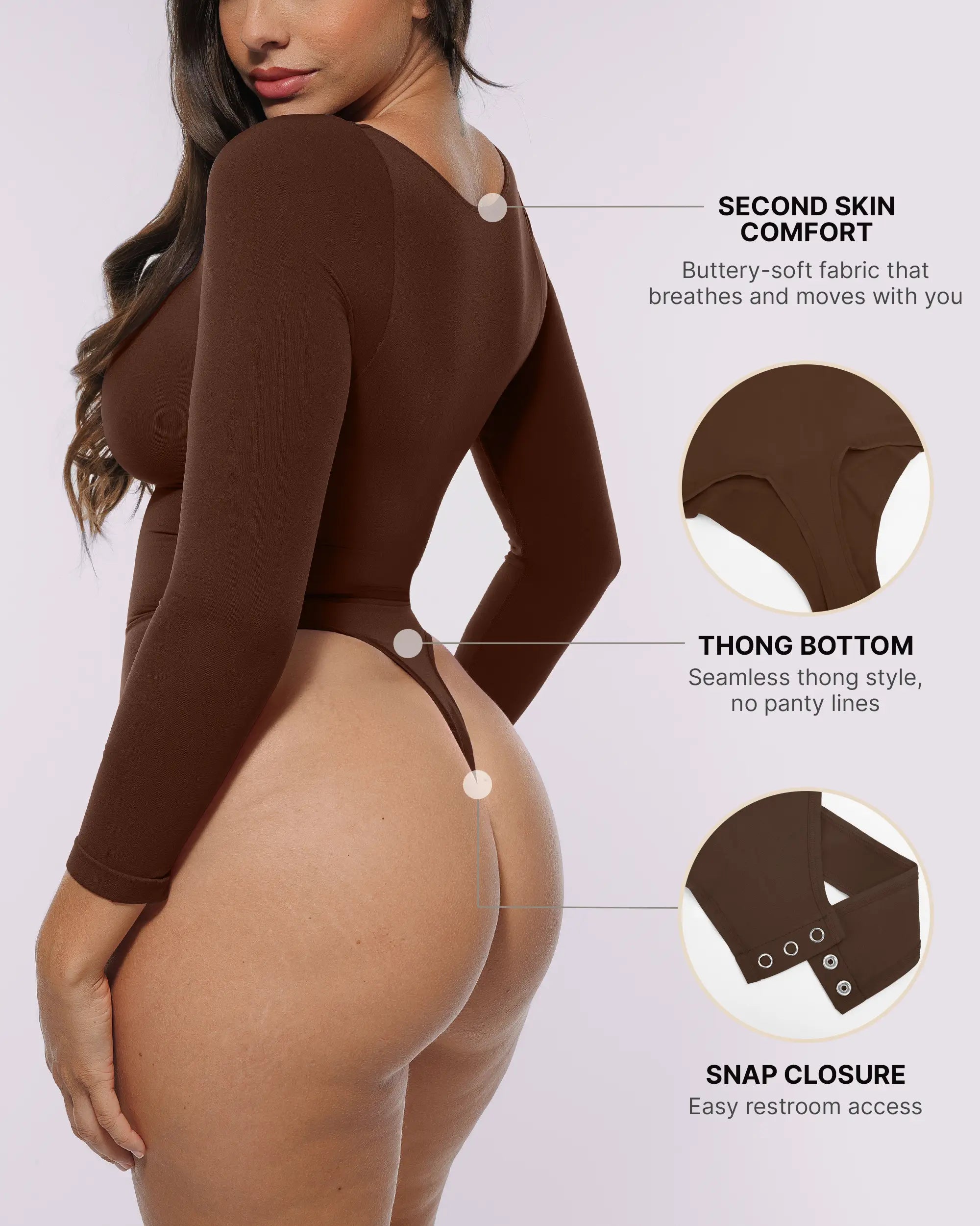 Bare Essentials™ Skin Flow Long Sleeve Zipper Front Thong Bodysuit