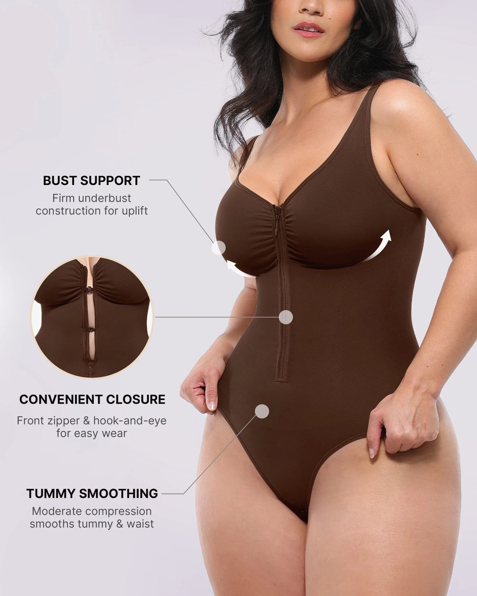 Bare Essentials™ Skin Flow Zipper Front Thong Bodysuit