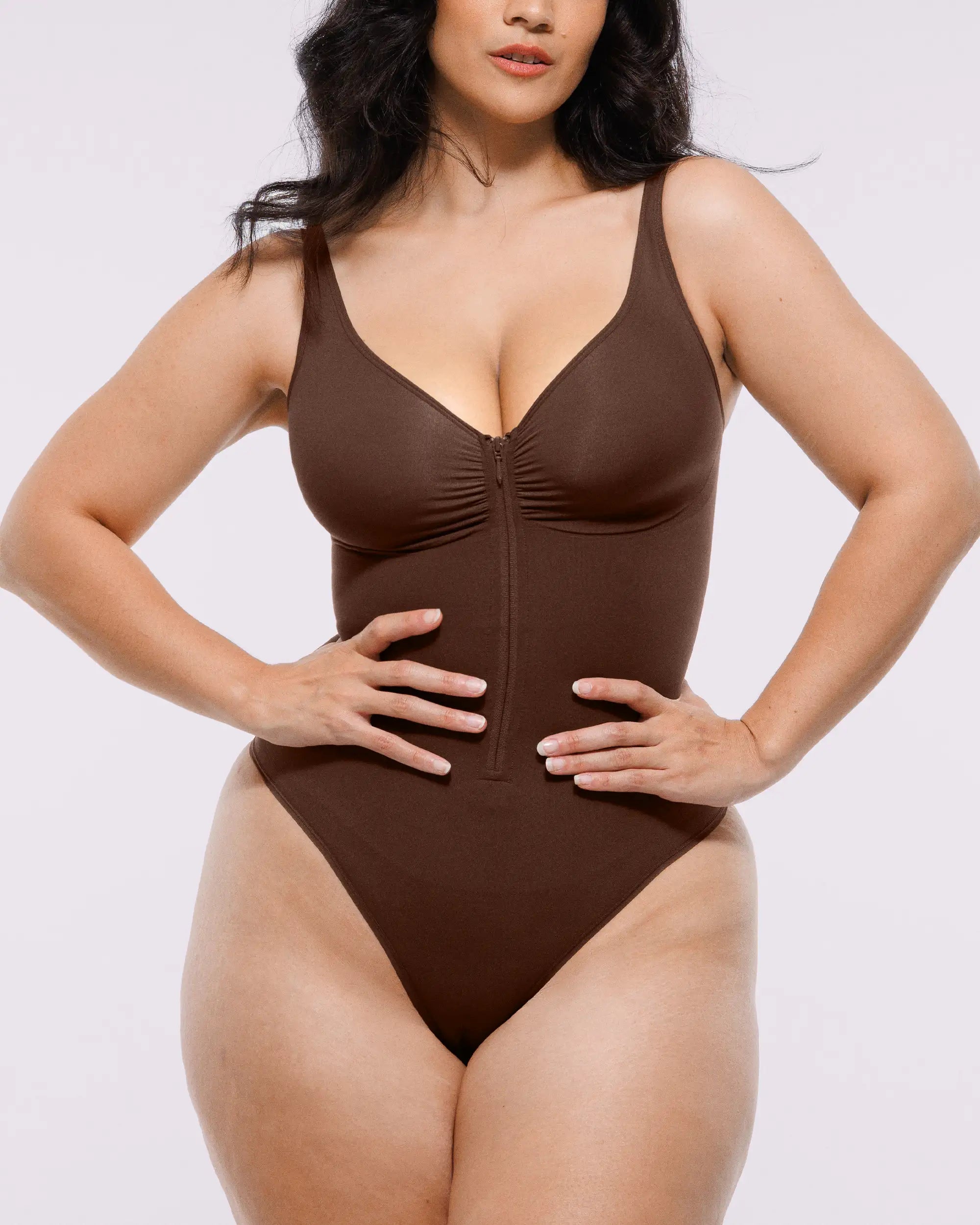 Bare Essentials™ Skin Flow Zipper Front Thong Bodysuit